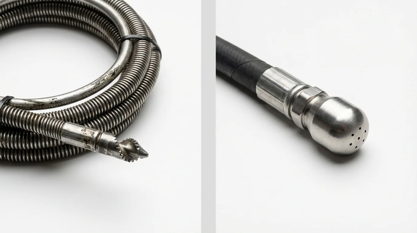 Drain snake cable and hydro jetting nozzle used for drain cleaning in Girdwood, AK